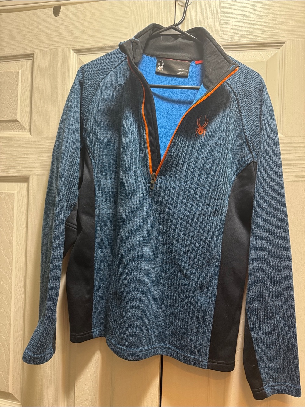 Spyder Men's Heathered Blue Quarter-Zip Pullover with Orange Accents